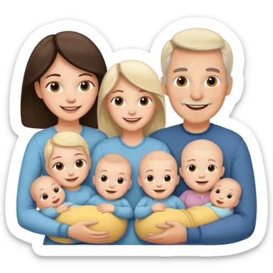 Family emoji with a mom and a dad, an older sister and two young twins sticker