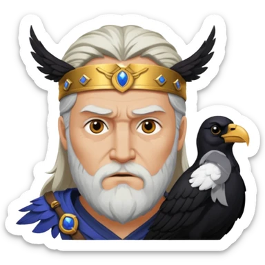 norse god odin with one eyepatch on his left eye and raven on his shoulder sticker
