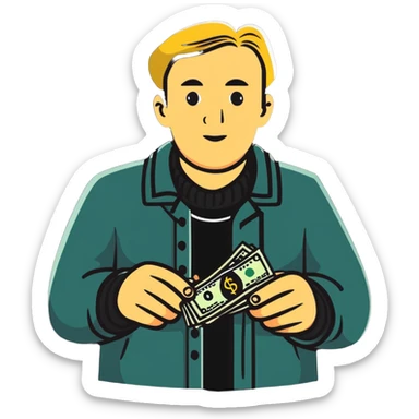 Nikolai Astrup, Norwegian politician, holding a pack of money in his hand sticker