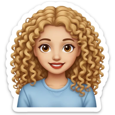 Happy girl with makeup and long curly hair with a casual clothing style sticker