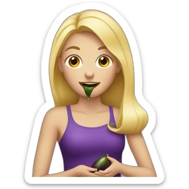 Blonde girl eating eggplant sticker