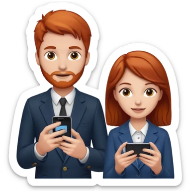 Red headed man and brown haired girl selling phones sticker
