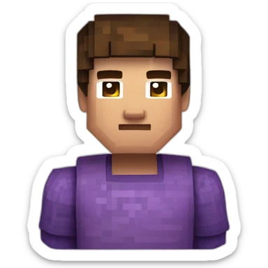 Minecraft skin with short brown hair and a purple sweater with a G on it sticker