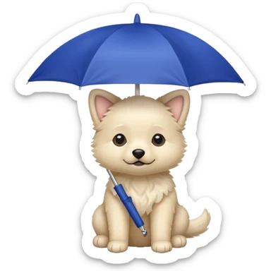 baby dog hold small dark blue umbrella sticker