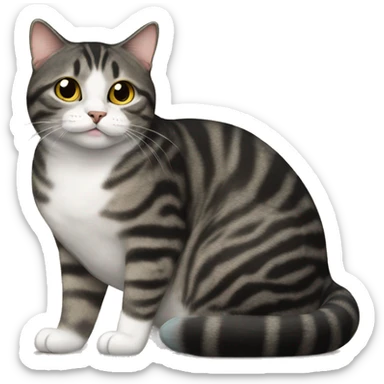 very fat black mackerel tabby cat sticker