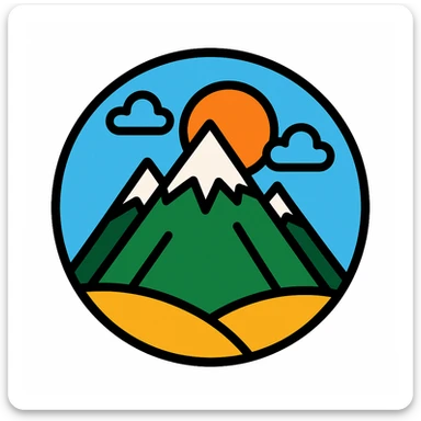 little alchemy style icon
subject: mountain
border: medium-black
shape: round, circular
background: white
style: full color fill with medium black outlining sticker