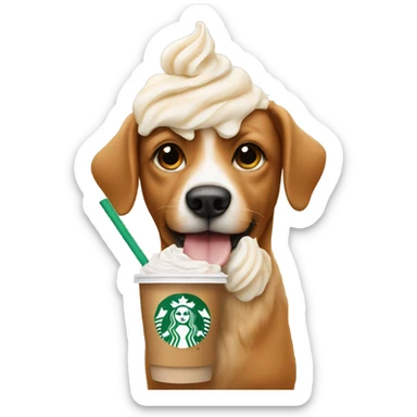 dog holding a starbucks frappe sticker