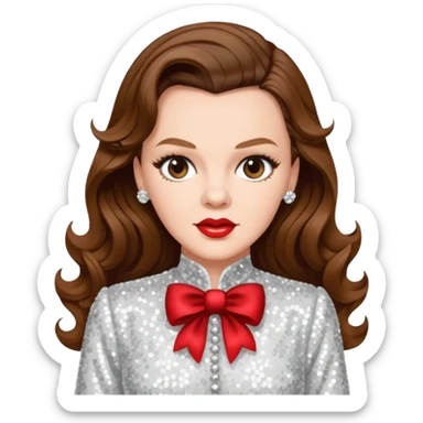 Judy Garland with long brown hair, white sequin outfit sticker