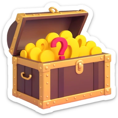 treasure chest with a glowing question mark in front, mysterious vibe sticker
