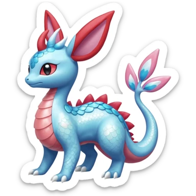 Hydro-elemental Bubbly furry Shiny Scaley Iridescent realistic Salamence-Milotic-Sylveon-Fakémon-fusion (full body) sticker