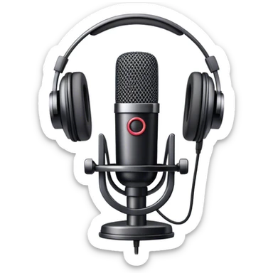 Create an emoji for podcasting. Show a microphone with headphones, symbolizing the recording of a podcast. Use modern, professional colors. Do not include any emojis or smiley faces. Make the background transparent. sticker