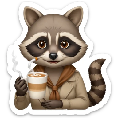 Female raccoon sipping latte and smoking cigarette  sticker