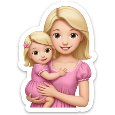 Draw an baby girl with dress being hold by mother sticker