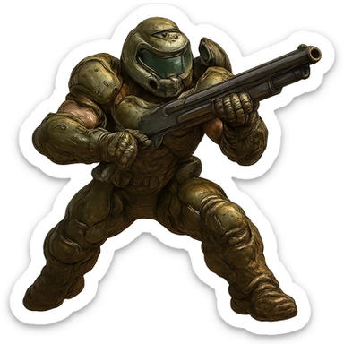 doom slayer, holding a shotgun, battle-ready, muscular build, detailed armor, action pose sticker