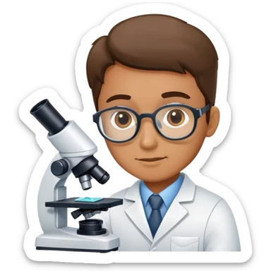 material scientist examining a sample with a microscope sticker