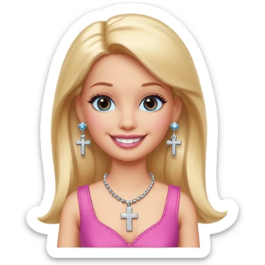 Barbie emoji with earrings and nose piercings and a cross necklace  sticker