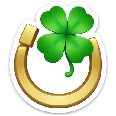 Gold horseshoe with four leaf clover  sticker