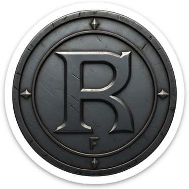 Minimal emoji, gothic metal coin made of black steel, engraved number f at the center, ancient industrial aesthetic, worn metal texture, no glow, no neon, flat emoji design, centered, transparent background sticker