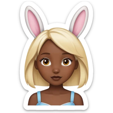 blonde girl with dark skin bunny ears sticker