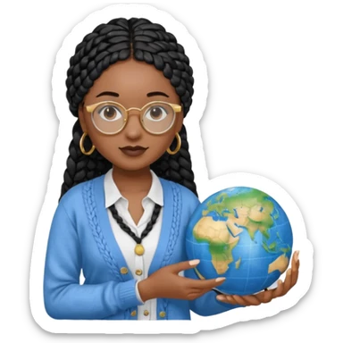 a-young-woman-wearing-fine-gold-round-glasses-and-black-hair-in-several-box-braids,-she-has-light-black-skin,-and-she's-wearing-a-white-shirt-with-an-blue-cardigan-on-top.-she's-holding-a-globe-in-one-hand.png sticker
