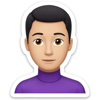 Jeff Wiggle of The Wiggles with light tan skin, black hair, brown eyes, purple skivvy shirt sticker