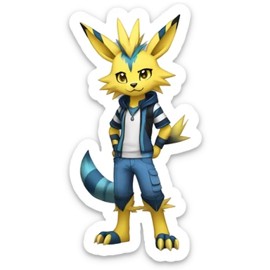 Anthro Edgy Cool Zeraora-Lombax-Jolteon-Pokémon-Fakémon with shiny blue stripes Full Body Detailed High Quality sticker