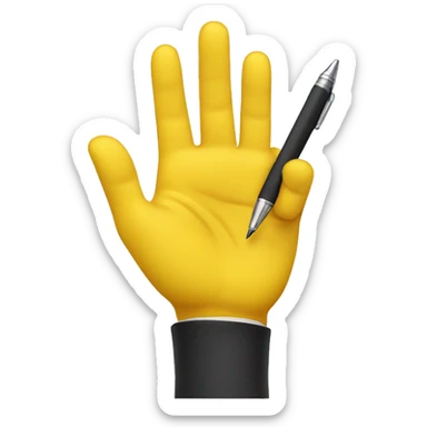 yellow hand with 5 fingers offering a pen sticker