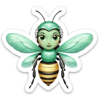 Mint green woman bee with diamond wings, sparkly rhinestones, and glitter accents sticker