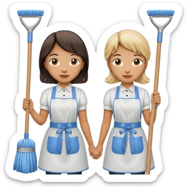 two maids are holding the mop sticker