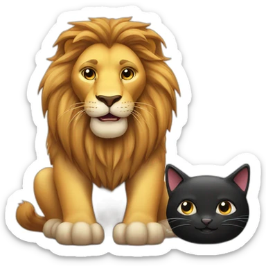 Big Lion and small black cat both happy sticker