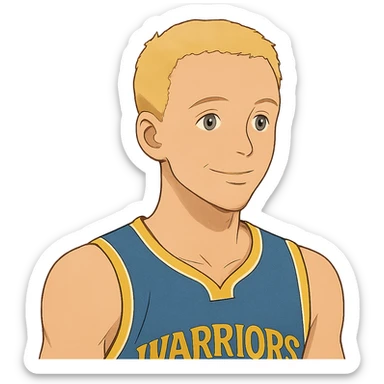 ghibli style illustration of Stephen Curry with blonde hair, no beard sticker