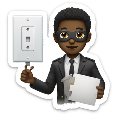 Young black guy with mask holding a light switch  sticker