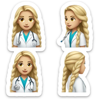 Girl being a doctor with long blonde braid and blue-grey eyes sticker