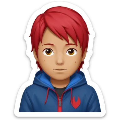 yuiji itadori jjk avec cheveux rouge veste bleu capuche rouge sticker