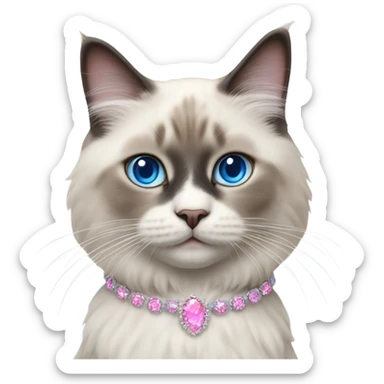 Realistic ragdoll cat with blue eyes wearing pink diadem sticker