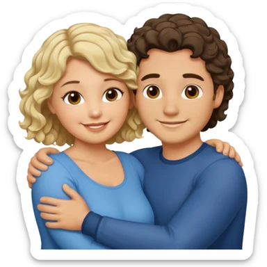 flirty couple hugging. The man short dark brown hair. The woman is chubby and has shoulder-length blond curls sticker