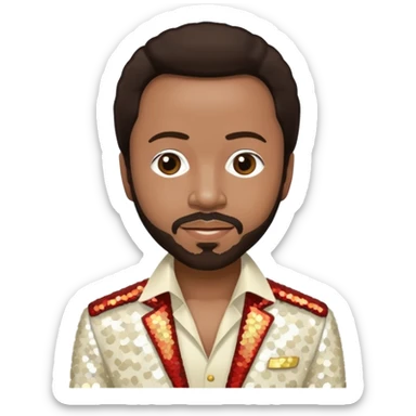 Maurice White from Earth, Wind & Fire with dark brown hair, ivory sequin outfit sticker