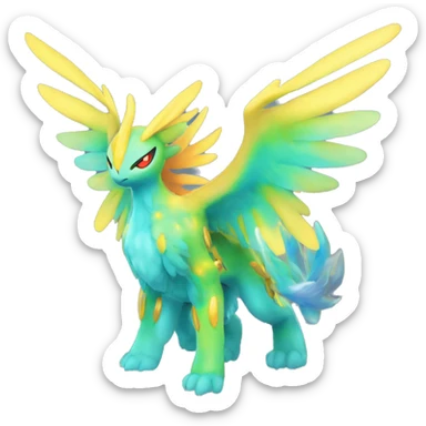 Celestial Colorful Vibrant Colors Flying Advanced Fakémon-Legendary-Pokémon-Creature Full Body sticker