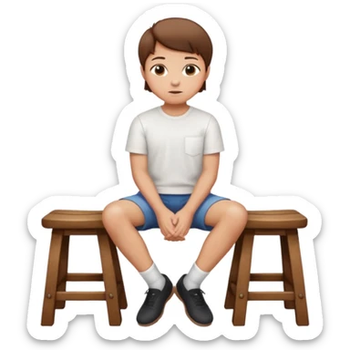 a person sitting on stool straight backside putting hand on legs sticker
