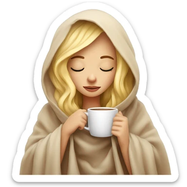 girl inside a blanket sipping coffee eyes closed blonde sticker
