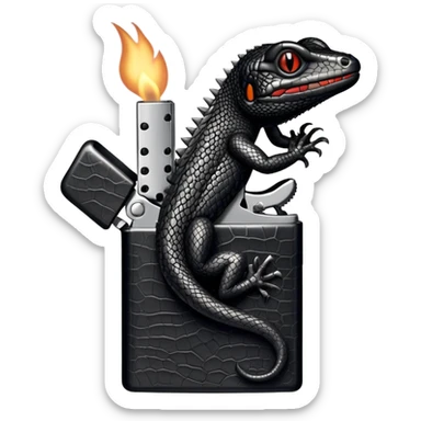 black lizard turning on a Zippo lighter sticker