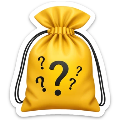 tied bag printed with q&a stuffed with yellow question marks sticker