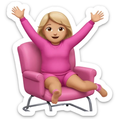 Little Girl fat but not too fat standing but falling off of a chair half in the air chair with pink clothes on standing on chair but fell off not touching chsir sticker