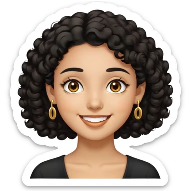 Girl showing happiness, medium skin tone, short curly black hair, gold earrings, brown eyes Minimal emoji showing happiness, medium skin tone, short curly black hair, gold earrings, brown eyes sticker