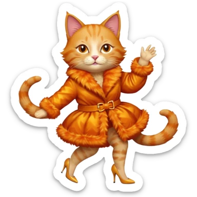 a dancing ginger cat in fur coat and high heels sticker