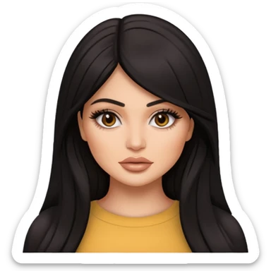 Kylie Jenner as an emoji, glamorous makeup, long hair, confident expression sticker