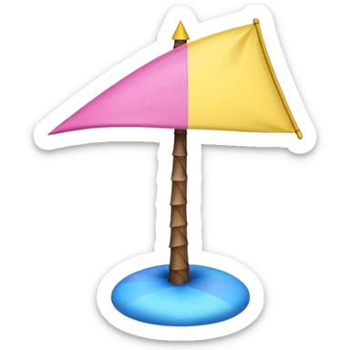 A pink flag on the sides two small blue triangles In the middle of the circle on the flag a small pink palm tree coming out of the sides  yellow circle with two thick yellow stripes sticker