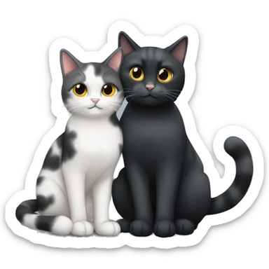 Grey calico cat and black calico cat cuddling  sticker