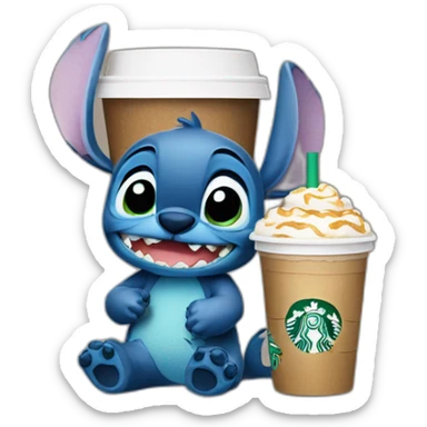 stitch drinking a starbucks sticker