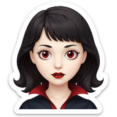 A vampire with big wavy dark hair and short bangs sticker